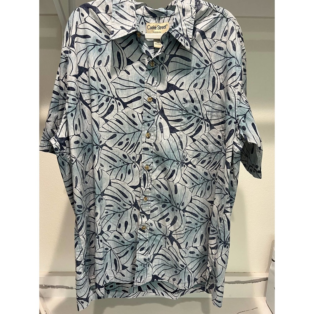 Cooke Street Honolulu Men's Button-Down Palm Tree Leaves Blue Size 2XL